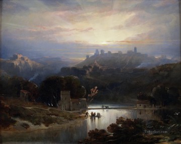 Brook River Stream Painting - the castle of alcal de guada ra 1833 David Roberts river landscape